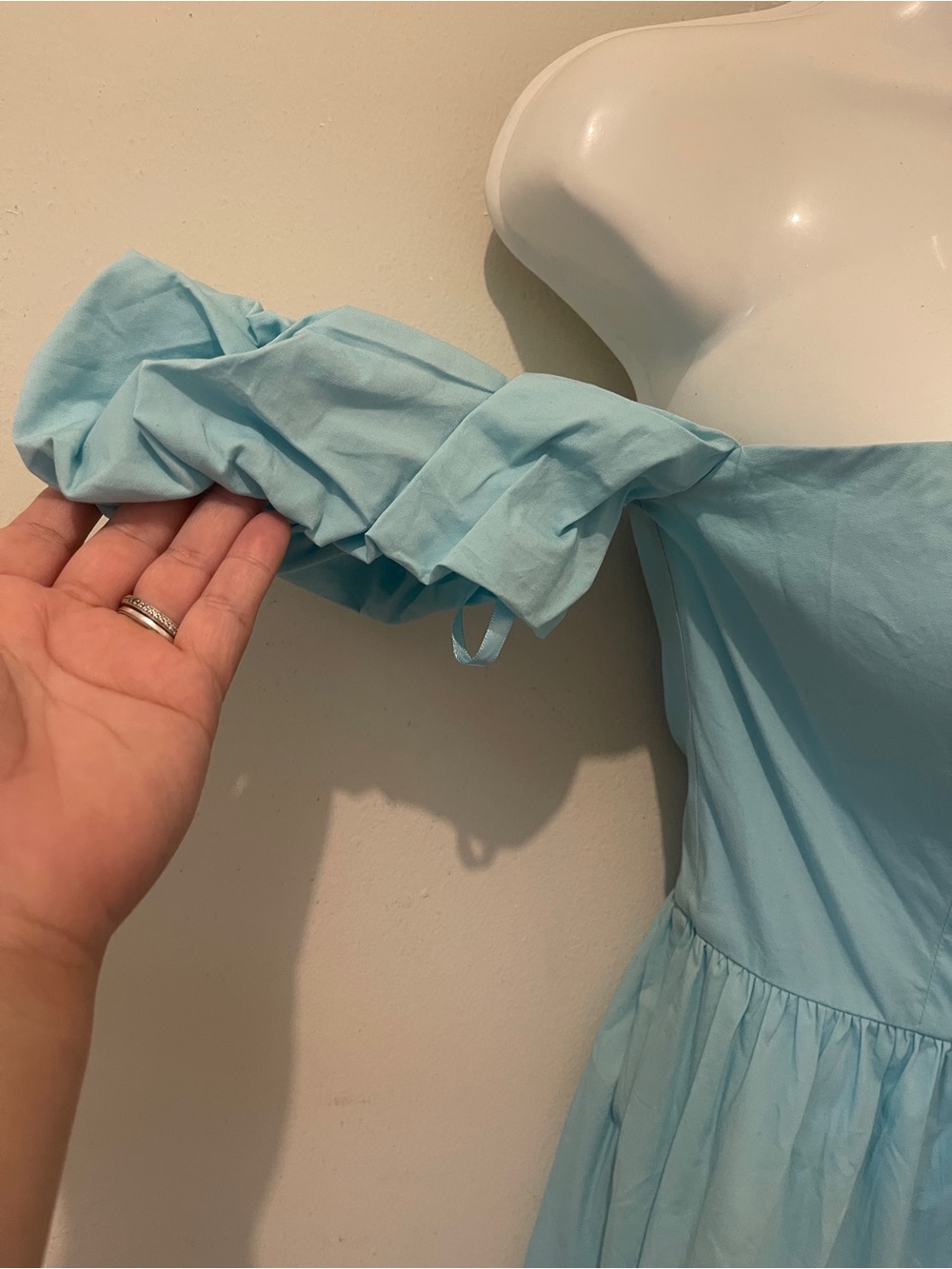 STAUD Elio Off-The-Shoulder Mini Dress Light Blue Azure Cotton Poplin Size 4 EUC - Picture 3 of 10